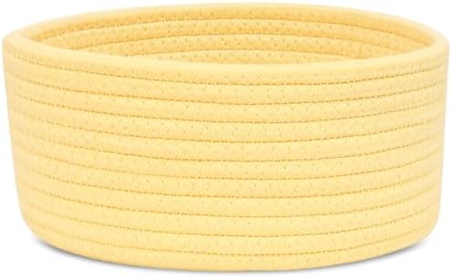 ABenkle Small Woven Basket, Empty Tiny Shallow Storage Basket, Mini Cotton Rope Baskets, Round Decorative Hamper, Basket Storage Bins for Toys, Spa, Socks, Nursery, Living Room by ABenkle