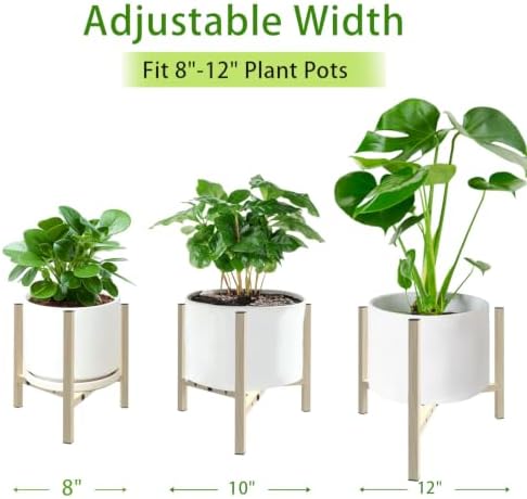 Airpark Adjustable Metal Plant Stand, Stable Plant Pot Flower Holder Indoor Outdoor Corner, Fit 8 9 10 11 12 inch Pots, Wood-Grain (Pot & Plant Not Included) - Image 3