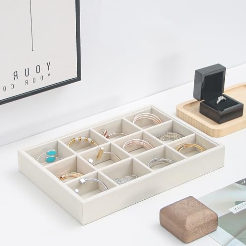 Beige 12Grid Bedside Organizer - Multi-use Holder for Jewelry, Sunglasses, Phone, Watch, Perfume, Lipstick - Nightstand & Desk-top Catchall Tray - Image 2