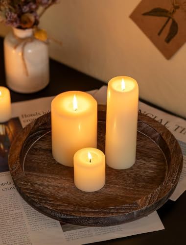 Hanobe Round Wooden Candle Holder Trays for Coffee Table, Distressed Finish - Image 3