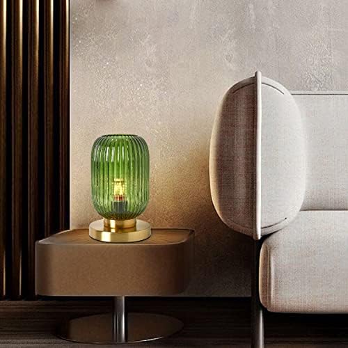 Glass Table Lamps Mid Century Modern Globe Table lamp Gold Desk lamp nightstand lamp with Green Pumpkin Design Ribbed Glass Bedside Table Lamp for Bedroom Living Room Office - Image 2
