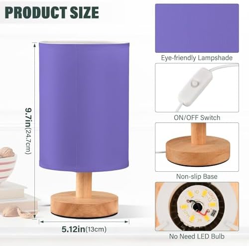 DOMIKING Slate Blue Pattern Bedside Table Lamp for Bedroom Small Lamps for Nightstand Lamp with Fabric Shade LED Desk Lamps for Living Room Office Dorm Home Nursery - Image 3