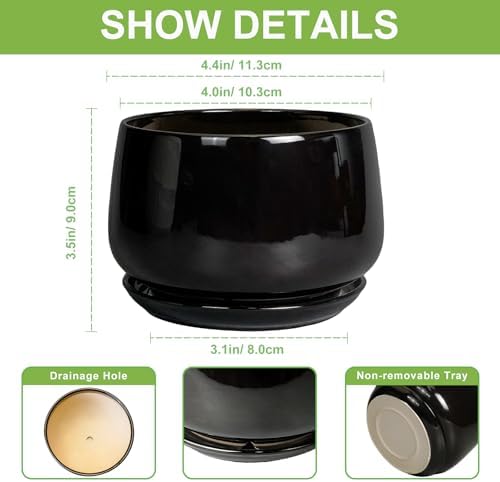G EPGardening Small Ceramic Planter - 4 Inch Succulent Pots with Drainage Hole & Sacuer, Flower Pots for Indoor Outdoor Plants, Modern Decorative Round Planter, Room Decor, House Warming Gifts, Black - Image 2