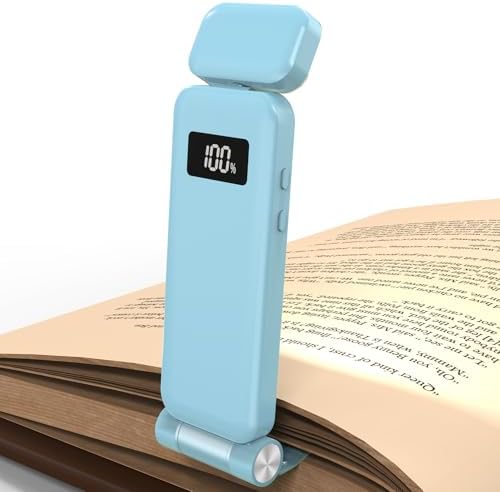 KTEBO Rechargeable Book Light with Clip & Battery Indicator, 9 Luminescence Modes, USB-C Portable 1.6 oz Ultralight Lamp for Night Reading in Bed, Readers - Blue by KTEBO