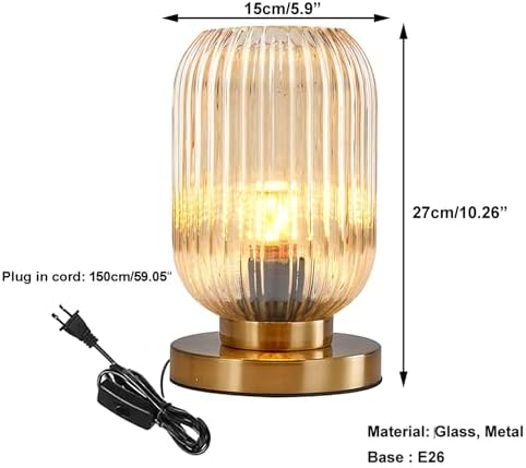 Amber Glass Table Lamp Mid Century Modern Lamps Side Gold Desk Lamp Small Nightstand Lamp Adjustable Color Temperature with Globe Glass Shade for Bedroom Living Room Office - Image 3