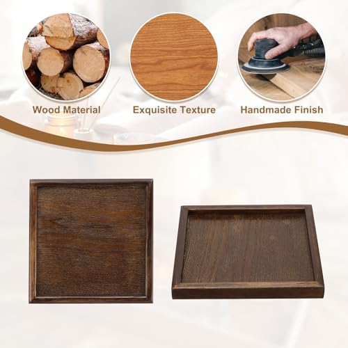 Wooden Serving Tray Square Wood Serving Tray Decorative Platter, 7.1x7.1 Inch Fit for Home Decor Kitchen Coffee Table Candle Holder, (Brown) - Image 4