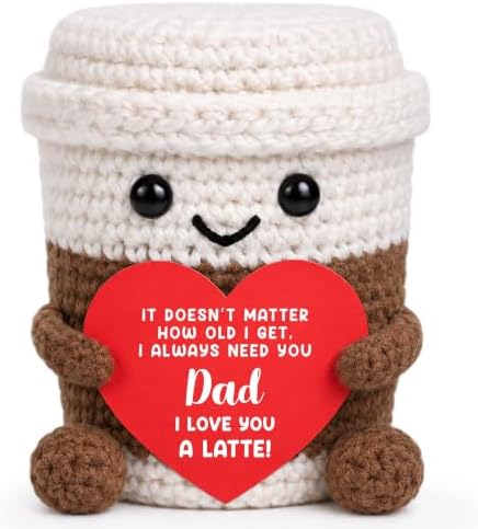 Dad Birthday Gifts from Daught Son Kids, Christmas Dad Gifts for New Daddy, Best I Iove You Gift for Step Bonus Dads Father, Funny Handmade Crochet Coffee Mug Cup for Coffee Lover Daddy Gift by idegift