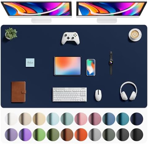 Aothia Faux Leather Desk Mat - Large Mouse Pad, Non-Slip PU Leather Blotter, Waterproof Writing Surface for Office and Home (Dark Blue, 63" x 24") by AothiaSimpleNaturalUnique