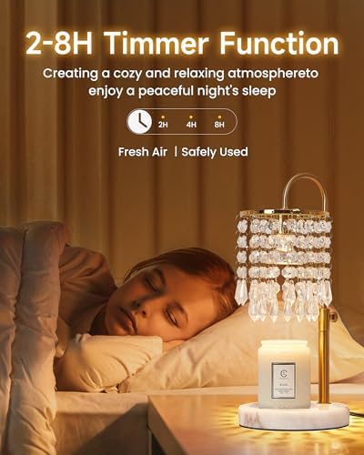 Candle Warmer Lamp with Timer Dimmer and 3 Bulbs, Candle Lamp Warmer with Marble Base for Adjustable Height, Crystal Candle Lamp for Jar Candles, House Warming Gifts Home Room Decor, Gold - Image 4