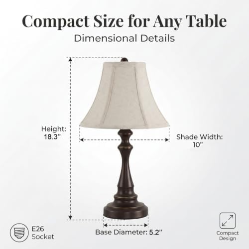 Traditional Table Lamp, Brown Farmhouse Desk Lamp with Fabric Shade - Image 3