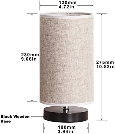 lifeholder Table Lamp, Bedside Nightstand Lamp, Simple Desk Lamp, Fabric Wooden Table Lamp for Bedroom Living Room Office Study, Cylinder Black Base - Image 4