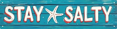 AWISZZZ Stay Salty Metal Tin Signs Summer Beach Decorations for Home Starfish Decor Beach Theme House Room Bedroom Bathroom Decor Sign for Classroom 4x16 In by AWISZZZ