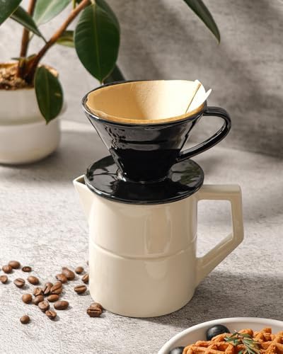 Pour Over Coffee Maker, Single Cup Ceramic Coffee Dripper, Reusable Filter Cone Drip Holder Slow Brewer with Hole Flat Bottom for Home, Office, Travel, Camping (Black) - Image 5
