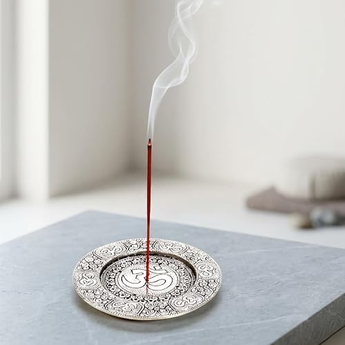 Hosley Tibetan Style Aluminum Incense Burner & Candle Holder - Aged Silver Finish, 4.5" Diameter Incense Stick Holder for Aromatherapy, Meditation & Home Decor - Image 7