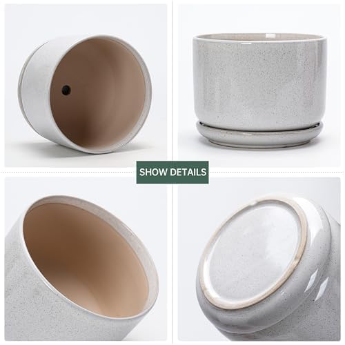 Ceramic Planters,Plant Pots with Saucers Set of 3(Reactive Glaze White) - Image 2