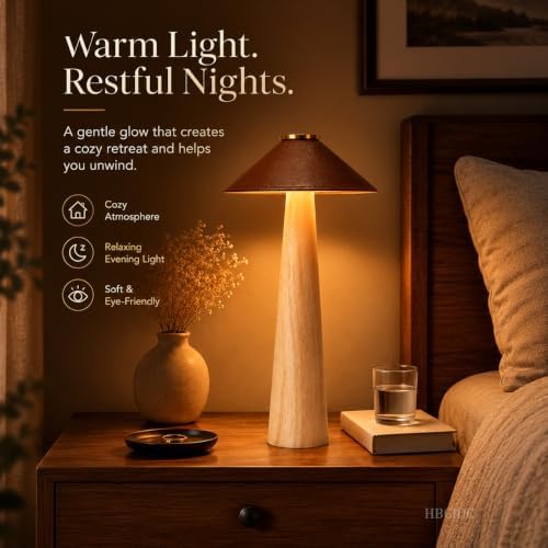 Wood Mushroom LED Desk Lamp - Cordless Night Light (Natural Wood) - Image 6
