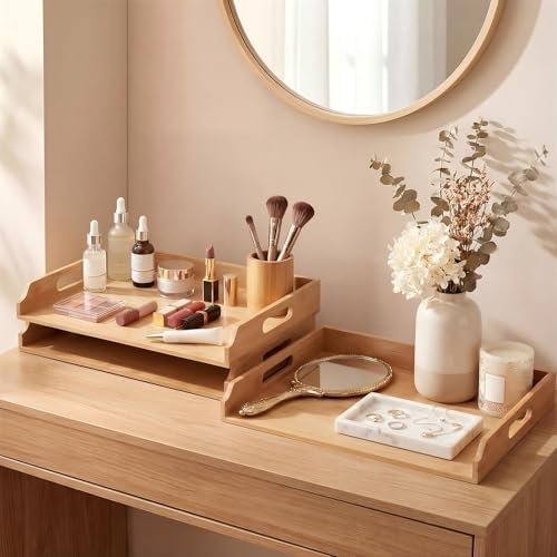 AceOrbit 3 Pcs Stackable Paper Tray Bamboo Wood Desk Organizer Letter Tray - Image 4