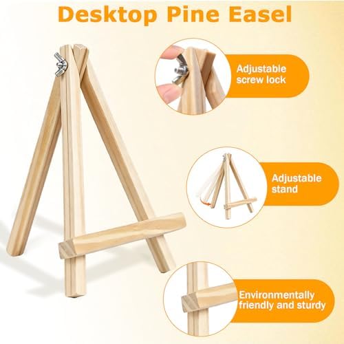 12 Pcs Mini Canvas and Easel Set 4''x6'' Small Blank Canvas Boards with Pine Wood Easels - Beginner Sip Paint Kit for Acrylic Oil Watercolor &Crafts - Ideal for Tabletop Display and Adults Party - Image 3