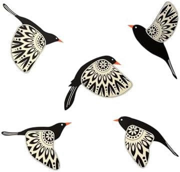 Wooden Bird Wall Decor Set of 5, Scandinavian Folk Art Flying Bird Wall Art, Lightweight Boho Wall Hanging for Living Room Bedroom Hallway Nursery by Unknown