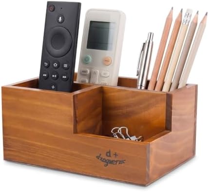 Flexzion Wood Pencil Holder for Desk, Tiered 3-Slot Remote Caddy Organizer by Flexzion