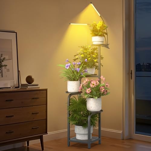 TOSKING Tall 5-Tier Plant Stand Indoor with Adjustable Grow Light, Black - Image 2