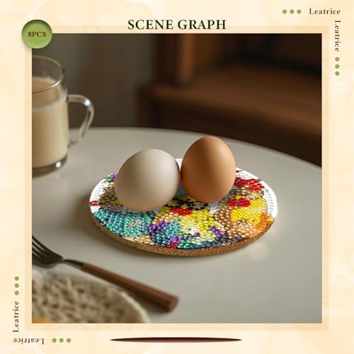 Leatrice 8 Pcs Diamond Art Coasters Small Diamond Painting Kits for Adults - Image 4
