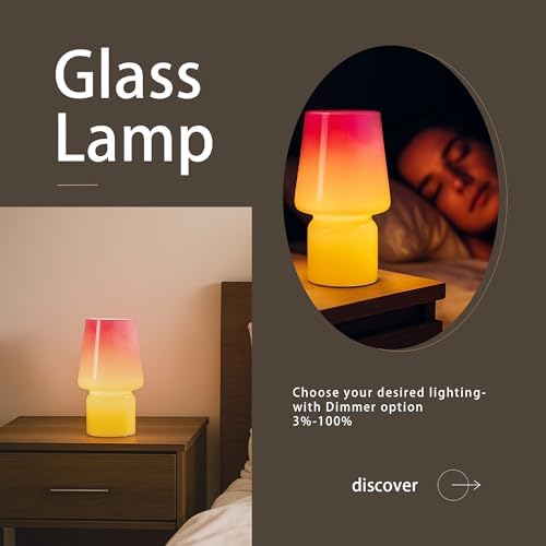 Mushroom Lamp,Mother's Day Gifts,Small Table Lamp,Cute Nightstand Kitchen Mini Lamp,Glass Table Lamp,Suitable for Bedrooms, Kitchens, Living Rooms, Bedside, Girl Gifts（Pink Gradient） - Image 3