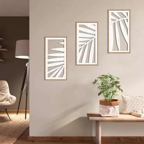 IARTTOP Tropical Palm Tree Leaf Wood Wall Art White Framed 8x16 Inch Set of 3 Hawaii Plant Leaves Wooden Wall Decor Minimalist Boho Artwork for Living room Bedroom Office - Image 6