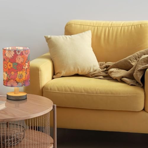 Hippie Daisy Flowers Colorful Red Floral Bedside Table Lamps with USB Port for Bedroom Lamp Accent Table Lamp Small Nightstand Lamp Sturdy Linen Shade Wooden Decorative Lamps for Office Dorm Home - Image 2