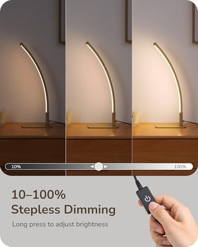 EDISHINE Curved LED Table Lamps for Living Room, Modern Bedside Lamp, Gold - Image 5