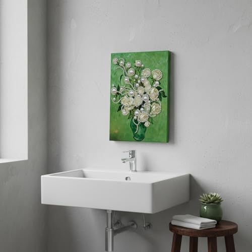DIY Pearl Painting with Frame, Creative Design, Handmade Stress-Relieving Home Wall Decoration, Includes Frame and Tools-White Rose - Image 3