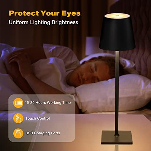 CHLORANTHUS 2 Pack Cordless Table Lamps, 3 Colors Stepless Dimming, 5000mAh Rechargeable Battery LED Desk Lamp for Bedroom/Couple Dinner/Desk/Cafe/Dining Room/Terrace - Image 4