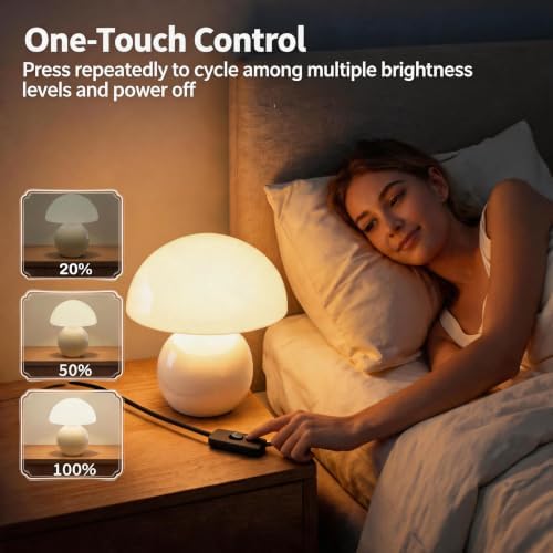 Cute Mushroom Table Lamp, Mid Century Modern Decor, Cozy Oasis Lighting, Unique Bedside Nightstand Lamp for Bedroom Living Room Office, Ideal for Home Decor Lovers, Kids & Adults(White) - Image 3