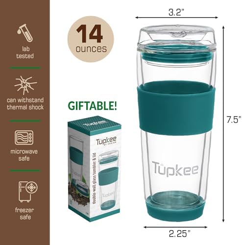 Double Wall Glass Tumbler, 14-Ounce Glass Travel Coffee Mug - 2 Pack - Image 6