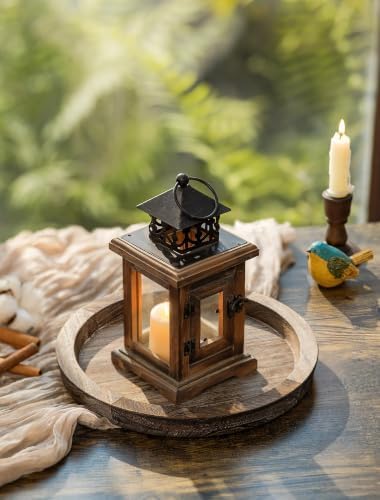 Hanobe Round Wooden Candle Holder Trays for Coffee Table, Distressed Finish - Image 4