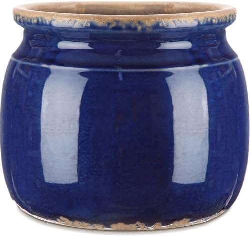 Vintage Planter Large Ceramic Plant Pot Navy Blue Pot by Unknown