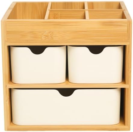 Small Bamboo Makeup Organizer with 3 Drawers by Saparim