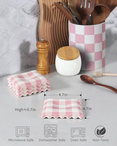 Ceramic Spoon Rest, Pink Gingham Spoon Holder for Stove Top Kitchen Counter Coffee Station, Cute Kitchen Decor - Image 4