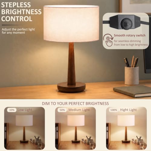 18.5" Modern Dimmable Walnut Wood Table Lamp with Linen Shade, White - Image 4