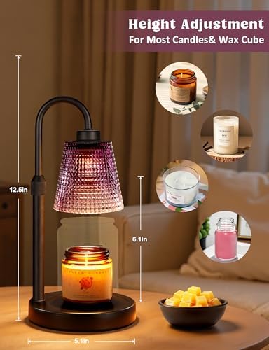 Innqoo Purple Candle Warmer Lamp with Timer, Dimmable Candle Warmer for Home Decor, Height Adjustable Candle Lamp for Jar Candles, Birthday Gifts for Women Mom, House Warming Gifts New Home - Image 3