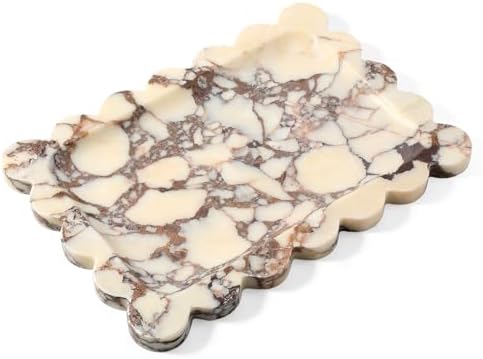 Koville Luxury Calacatta Viola Marble Tray, 11"x8" Scalloped Marble Vanity Tray for Countertop Bathroom Kitchen Dresser, Natural Stone Tray for Jewelry Perfume Home Decor, Decorative Catchall Tray by Koville
