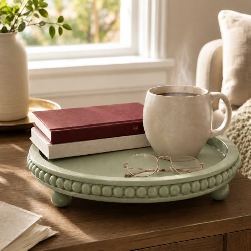 Sage Green Coffee Table Tray, 12" Round Wooden Decorative Tray - Image 7