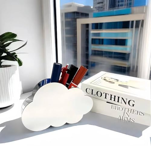 Aesthetic Cloud Pen Holder for Desk Cute Office Supplies Acrylic Cubicle Decor Kawaii Workspace Accessories Clear Makeup Organizer for Women Girls Pencil Cup Large Caddy for Home Office (Blue) - Image 6