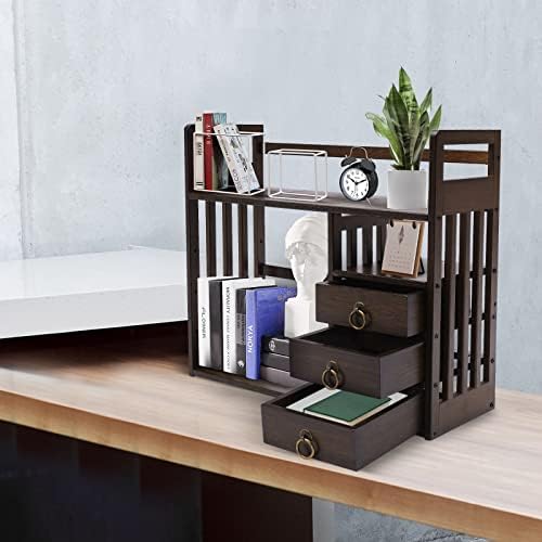 Bamboo Desktop Bookshelf with 3 Drawers, Tabletop Organizer - Image 5