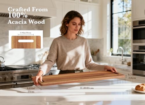 Large Charcuterie Board – Featuring Built-In Side Handles, 32" Acacia Wood Serving Board for Cheese, Meat & Appetizers – Extra Long Kitchen Platter for Gatherings, BBQ & Home Decor - Image 3