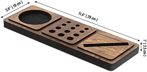 Vigo Wood 3-Compartment Desk Organizer, Vertical Phone Holder Stand, Pen Paperclip Note Storage for Home Office Accessories Small (Walnut) - Image 3