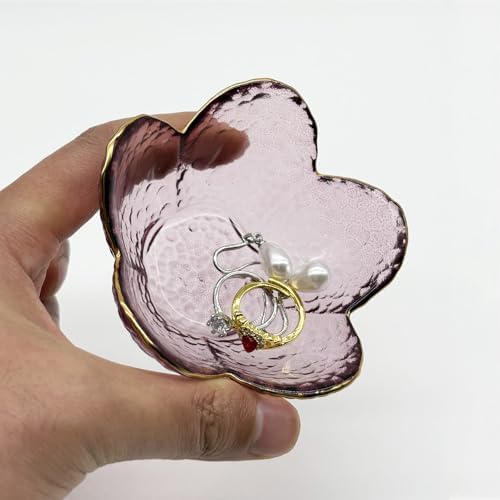 Purple Flower Ring Dish, Small Glass Jewelry Dish Tray, Ring Holder Jewlery Tray Trinket Dish, Bathroom Nightstand Decor Jewelry Bowl Christmas Friendship Birthday Gifts for Women, Soap Dish - Image 6