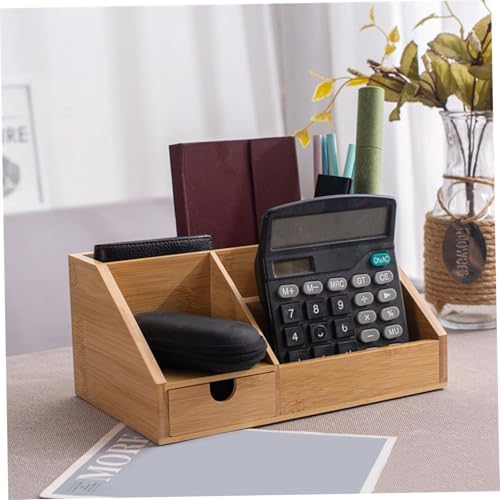 Desk Organizers, Bamboo Desk Organizer, Space-saving Wooden Organizer with Drawer, Storage Box, Pencil Box, Tray for Office, Home Office, 9.6 x 5.9 x 4.3in, Wood - Image 5