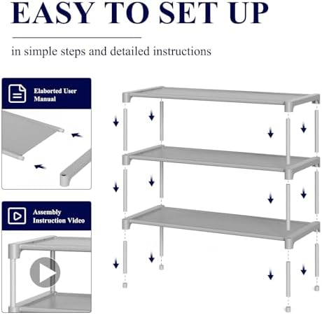 Kitsure Shoe Rack - Non-Woven Shoe Rack Shelf, Shoe Organizer for Closet, Entryway, Garage & Corridor, Stackable Shoe Shelves, 27.5" Wide - 3 Tier, Grey - Image 5