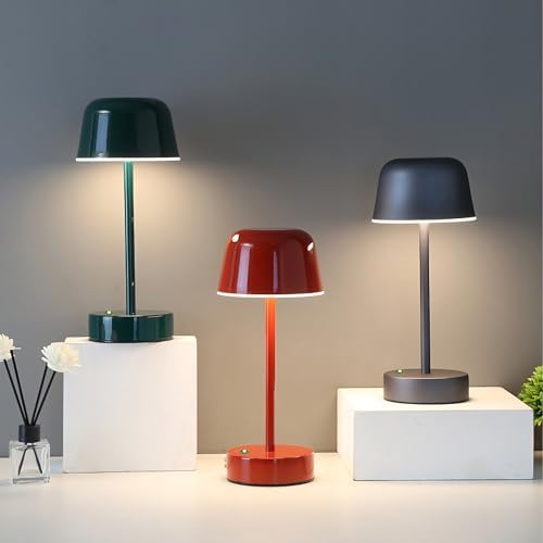 Rechargeable Table Lamp Cordless, Portable Mushroom Table Lamp with USB Port, Tri Color Dimmable Touch Lamps for Bedrooms, Nightstand, Dining Table, Living Room, Dark Green - Image 6